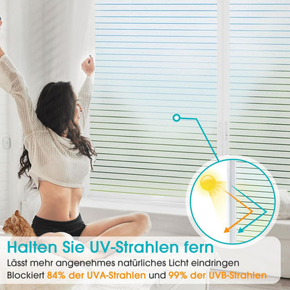 Window Privacy Film – Frosted Stripe Semi-Private Decorative Tint for Office, Door, Home Use, No Glue Removable Design