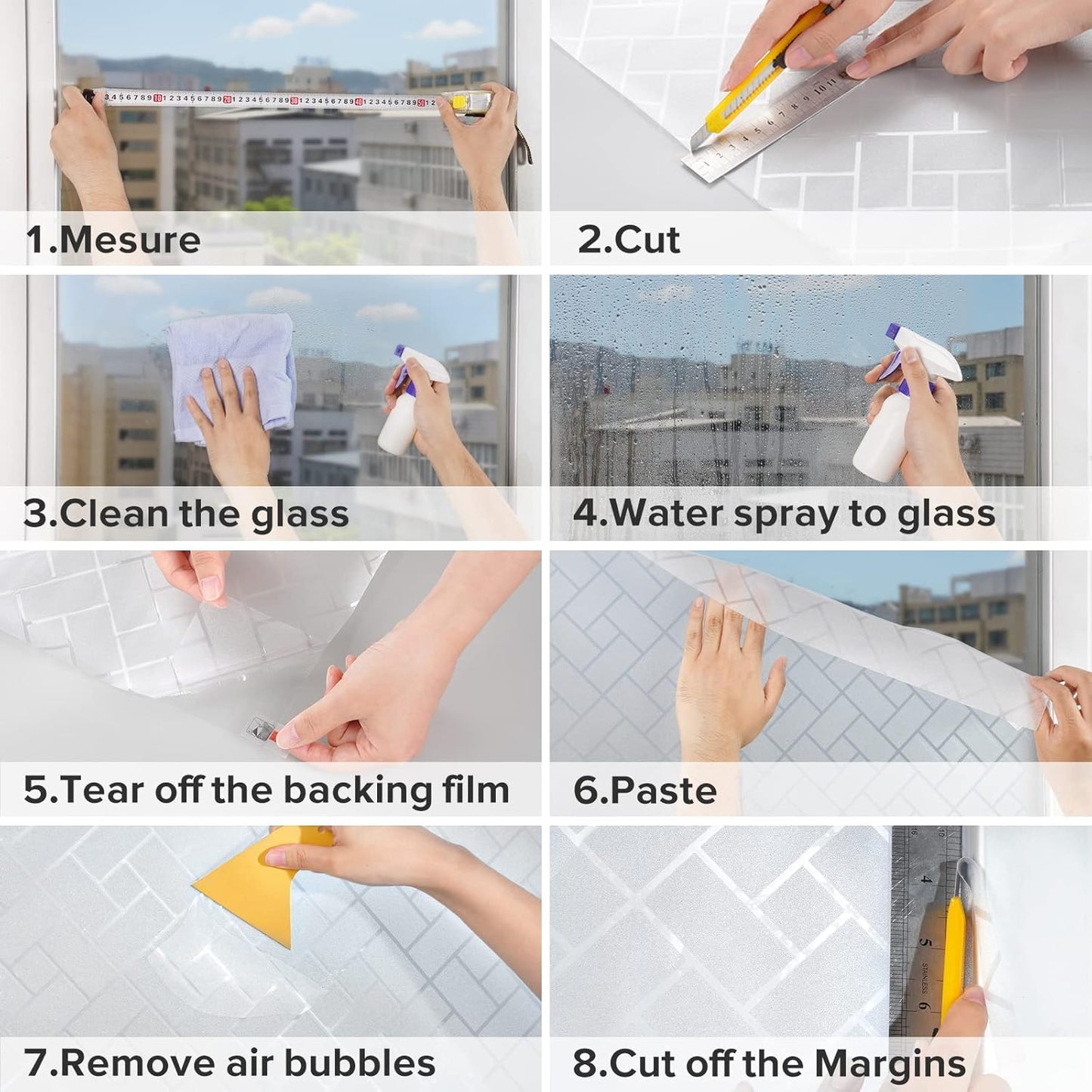 Window Privacy Film Frosted Glass Window Film, Heat Blocking Privacy Film for Glass Windows,Brick