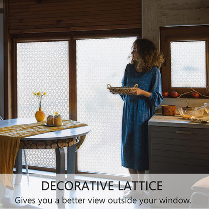 Window Privacy Film Decorative Frosted Glass Window Film, Sun Blocking Stained Glass Clings, Static Cling Removable Stickers for Home Door Coverings, Lattice Pattern