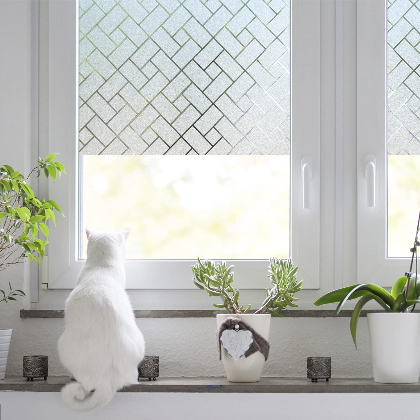 Window Privacy Film Frosted Glass Window Film, Heat Blocking Privacy Film for Glass Windows,Brick