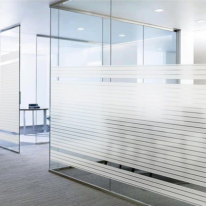 Window Privacy Film – Frosted Stripe Semi-Private Decorative Tint for Office, Door, Home Use, No Glue Removable Design