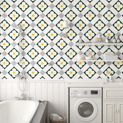 Blue Peel and Stick Wallpaper Geometry Contact Paper Vintage Wallpaper Diamond Self Adhesive Wall Paper Furniture Cabinets Wallpapers Decorative Blue and Beige Floral Vinyl