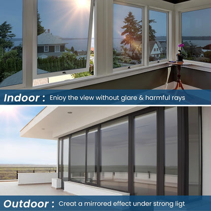 Window Privacy Film One Way Daytime Privacy Sun Blocking Anti UV Reflective Window Tint for Home and Office,Blue