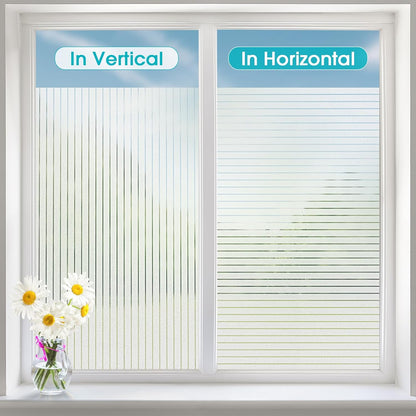 Window Privacy Film – Frosted Stripe Semi-Private Decorative Tint for Office, Door, Home Use, No Glue Removable Design