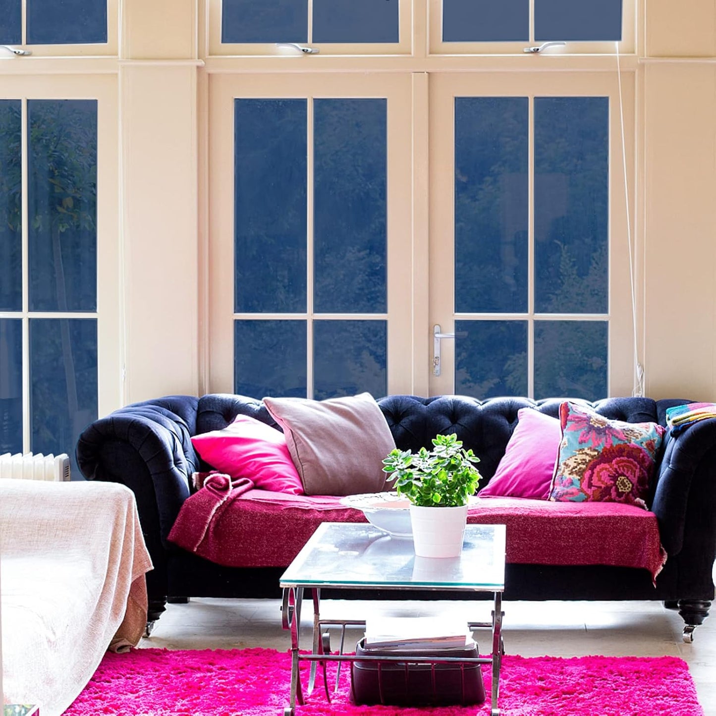 One Way Window Privacy Film Tint for Home, Sun Heat UV Blocking Control Reflective Adhesive Mirror Tint See Out Not in Office Door Covering,Ink Blue