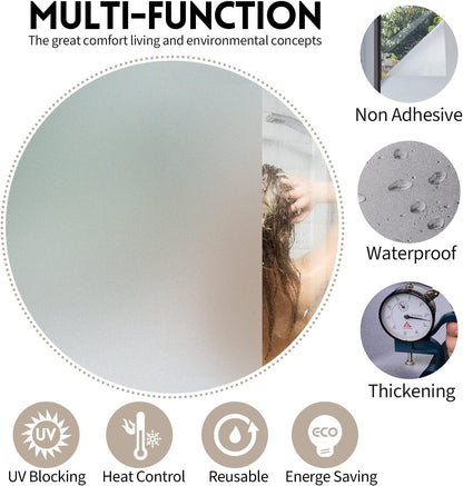 Frosted Window Privacy Film Heat Control UV Blocking Door coverings for Bathroom Home Office