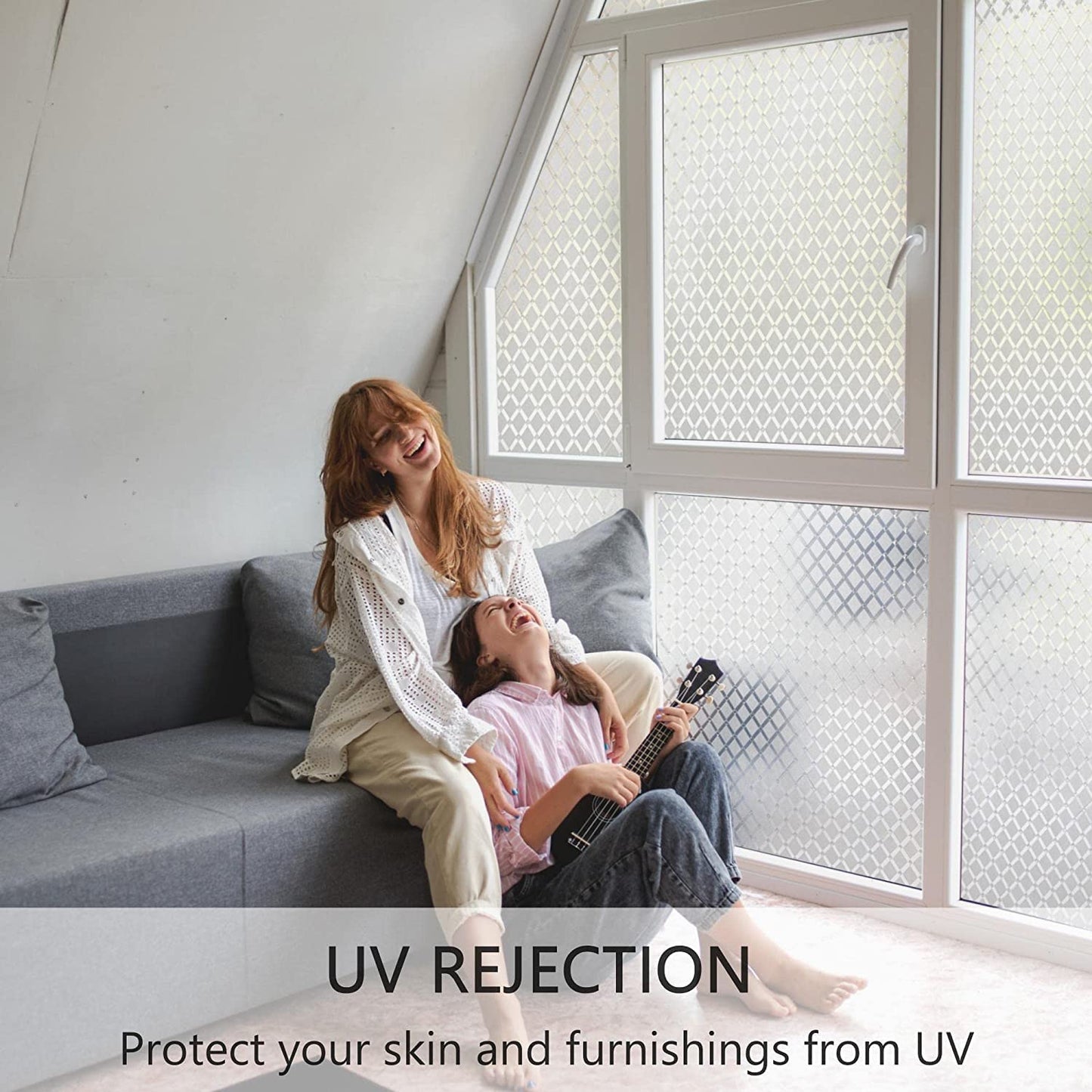 Window Privacy Film Decorative Frosted Glass Window Film, Sun Blocking Stained Glass Clings, Static Cling Removable Stickers for Home Door Coverings, Lattice Pattern