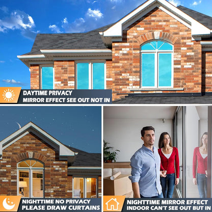 One Way Window Film Daytime Privacy Mirror Effect Reflective Window Tint for Home Self Adhesive UV Sun Blocking Heat Control Glass Door Films