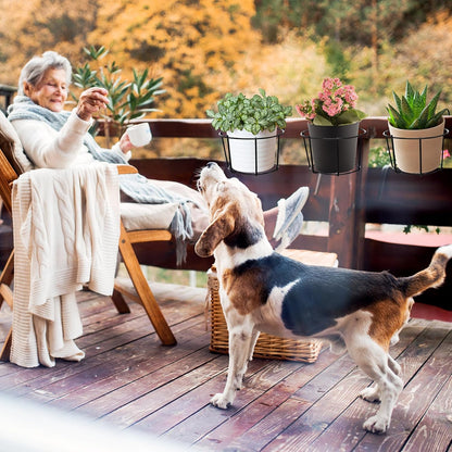 Black Round Metal Hanging Railing Planters, Wire Pot Holder Plants Hangers Black Potted Stand