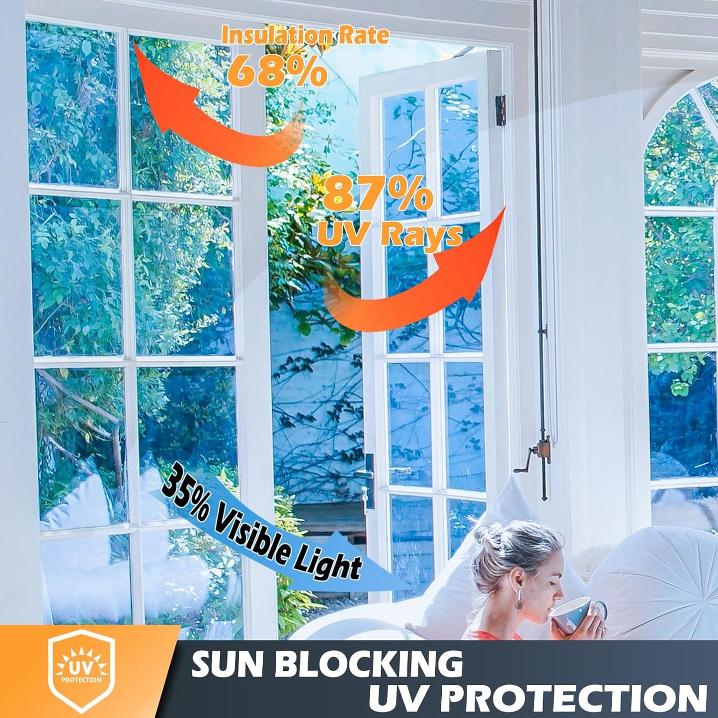 One Way Window Film Daytime Privacy Mirror Effect Reflective Window Tint for Home Self Adhesive UV Sun Blocking Heat Control Glass Door Films