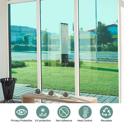 One Way Daytime Window Privacy Film See Out Not in, Window Tint for Home, Reflective Mirror Glass Windows Coverings Sun Heat UV Blocking,Green