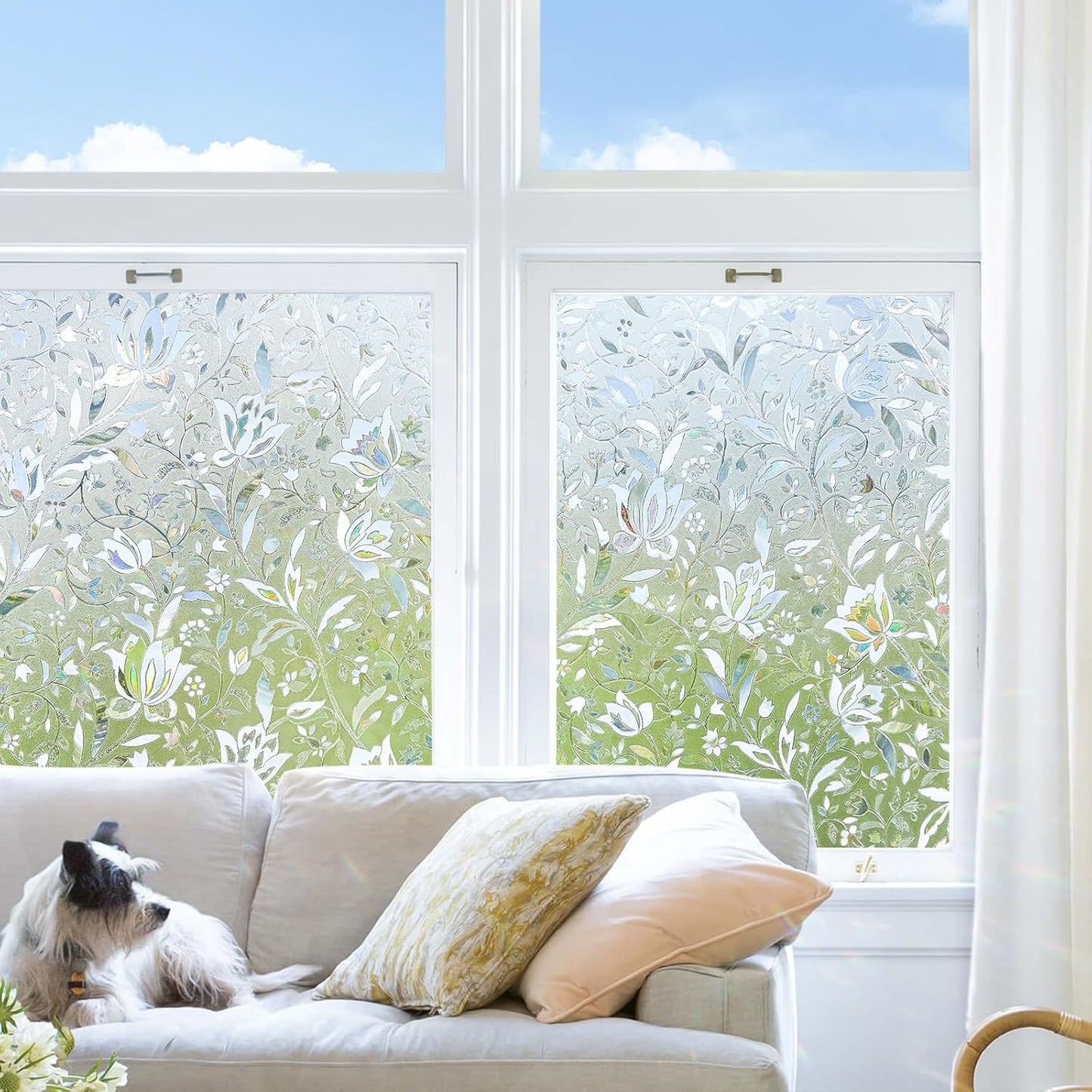 Window Privacy Film, Decorative Rainbow Window Clings for Glass Covering, Adhesive Door Stickers UV Blocking, Stained Glass Vinyl Decal