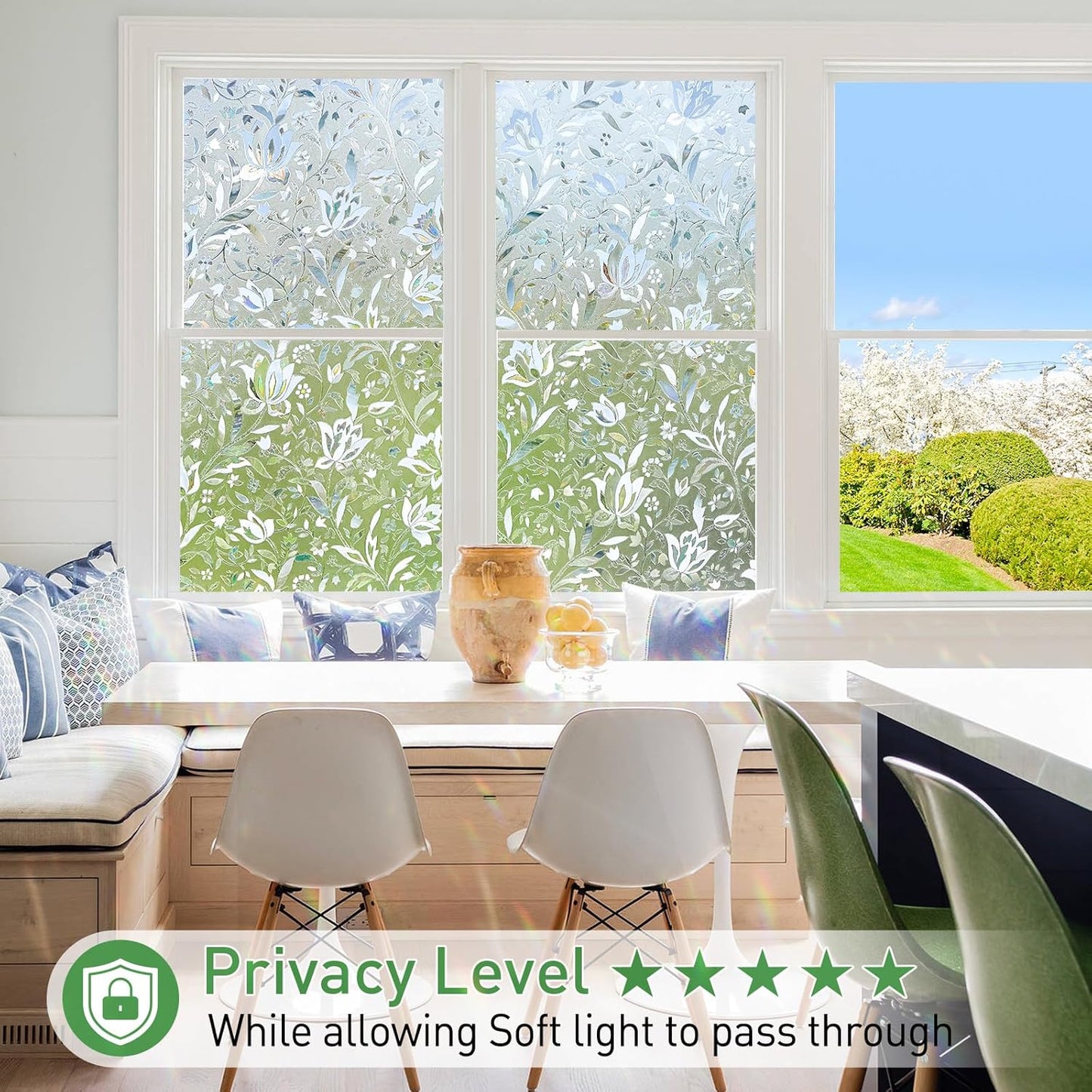 Window Privacy Film, Decorative Rainbow Window Clings for Glass Covering, Adhesive Door Stickers UV Blocking, Stained Glass Vinyl Decal