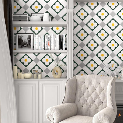 Blue Peel and Stick Wallpaper Geometry Contact Paper Vintage Wallpaper Diamond Self Adhesive Wall Paper Furniture Cabinets Wallpapers Decorative Blue and Beige Floral Vinyl