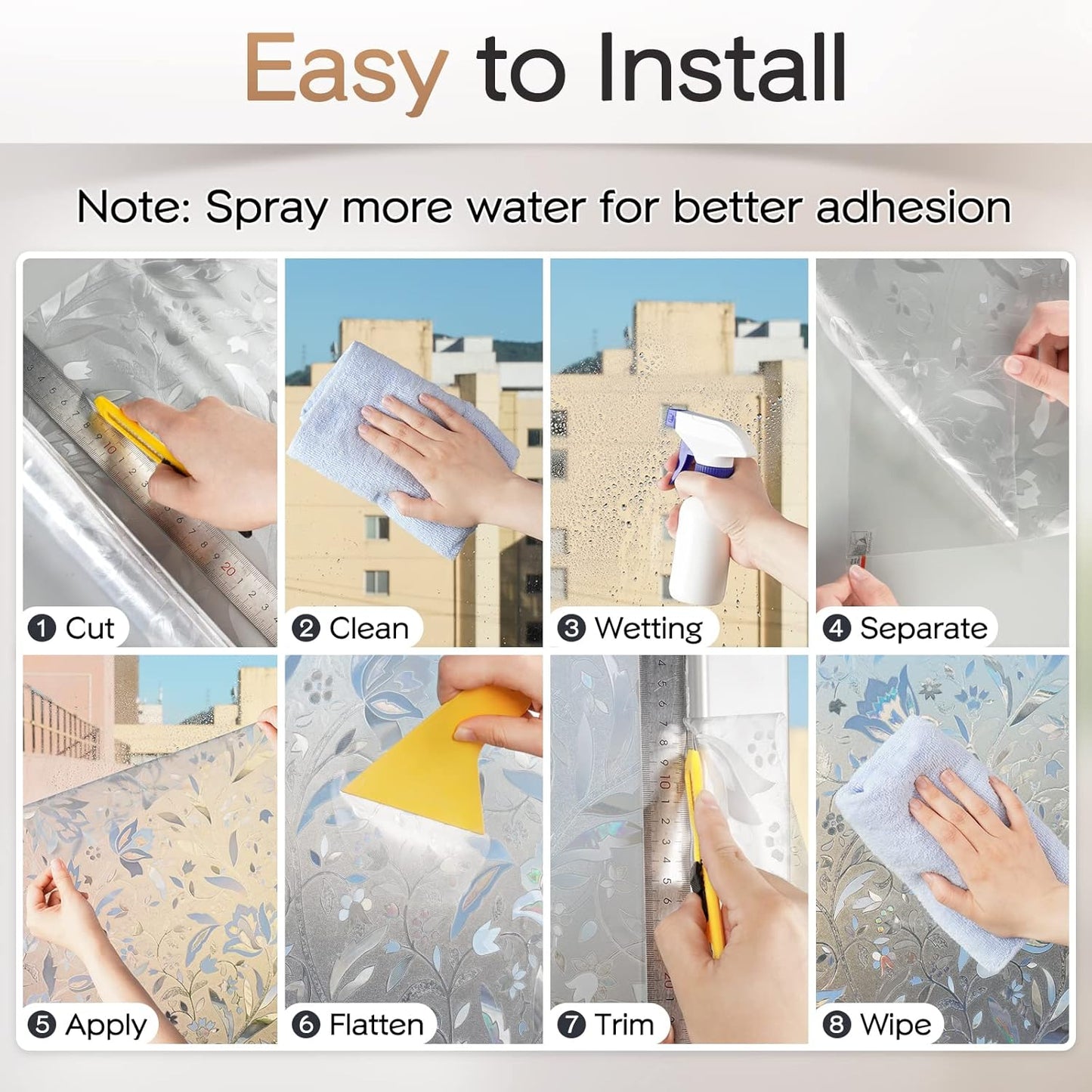 Window Privacy Film, Decorative Rainbow Window Clings for Glass Covering, Adhesive Door Stickers UV Blocking, Stained Glass Vinyl Decal