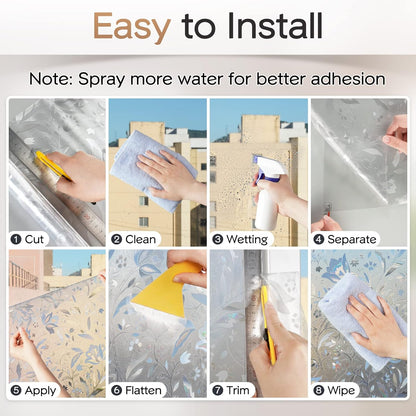 Window Privacy Film, Decorative Rainbow Window Clings for Glass Covering, Adhesive Door Stickers UV Blocking, Stained Glass Vinyl Decal