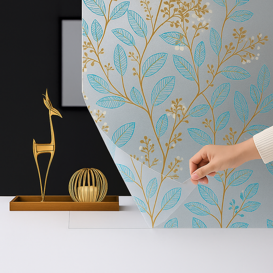 Decorative Frosted Glass Window Privacy Film, Static Cling Non-Adhesive Windows Sticker for Front Door Bathroom Heat Control Anti UV,