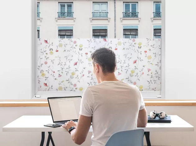 Window Privacy Film - Stained Glass Window Film Static Cling UV & Heat Blocking Rainbow Window Film for Glass Doors, Bedroom Windows,Floral