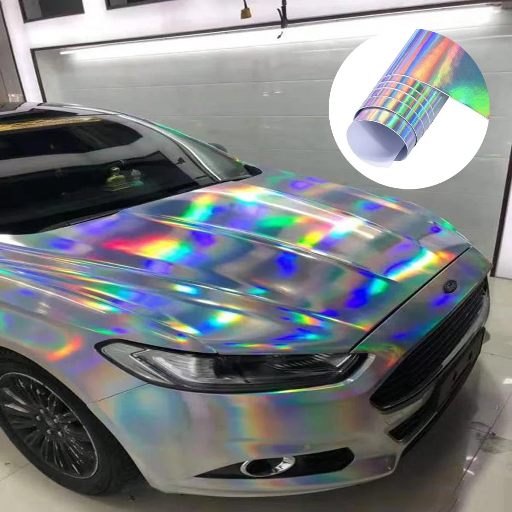Holographic Glossy Car Wrap Adhesive Film Automotive Vinyl Sticker for Cars Motorcycle DIY Detailing Paper Air Release Decal