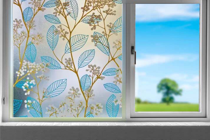 Decorative Frosted Glass Window Privacy Film, Static Cling Non-Adhesive Windows Sticker for Front Door Bathroom Heat Control Anti UV,