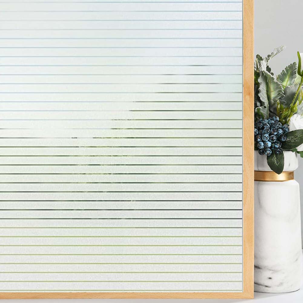Window Privacy Film – Frosted Stripe Semi-Private Decorative Tint for Office, Door, Home Use, No Glue Removable Design
