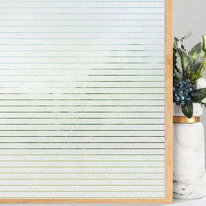 Window Privacy Film – Frosted Stripe Semi-Private Decorative Tint for Office, Door, Home Use, No Glue Removable Design